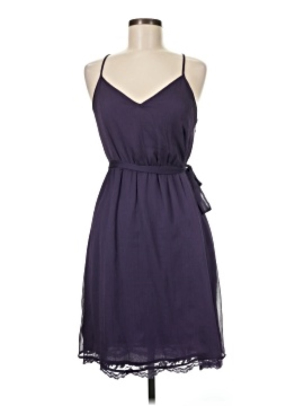 Banana Republic Purple Dress Floral Lace Border Tie Waist V Neck